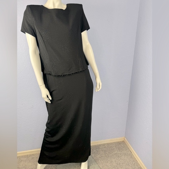 Jeffery & Dara Evenings Vintage Black Sparkling Embellished Maxi Dress USA - Picture 1 of 8